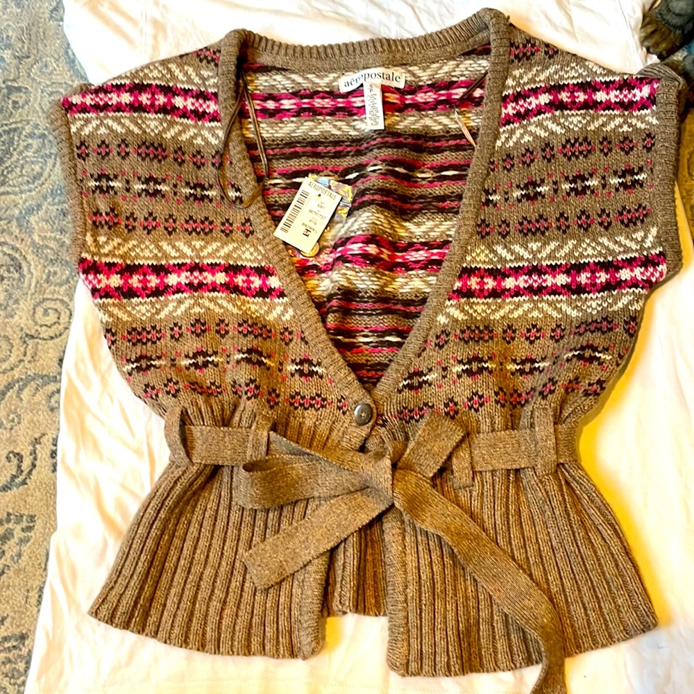 Preppy Knit Vest with Waist Tie NWT Aéropostale Cotton Blend